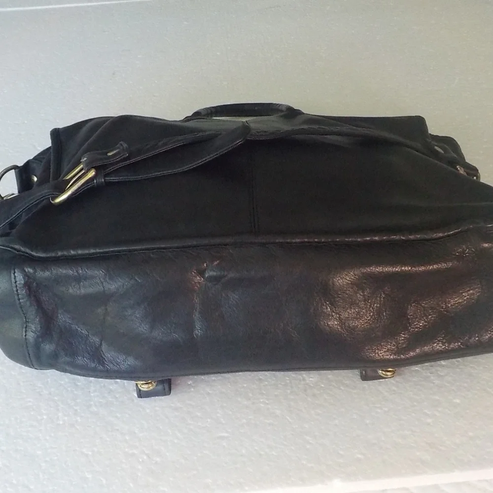 Black Leather Laptop/Biker/Tablet Tote